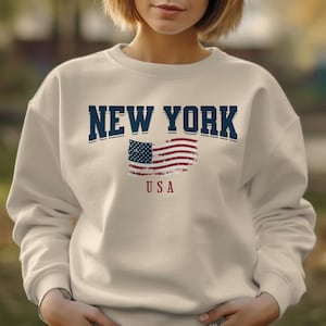 New York Sweatshirt, New York Sweater, New York State Crewneck, American Flag Sweatshirt, NY Sweatshirt, Crewneck Sweatshirts New York, NYC