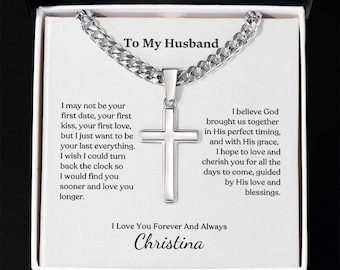 Engraved Cross Cuban Chain Necklace: Stainless Steel Christian Gift