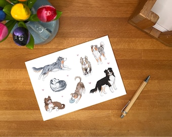 Australian Shepherd Postcard/Cute Aussie Greeting Card/Dog Mom Gift/Australian Shepherd Illustration/Dog Birthday Card/Mini Print