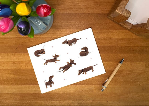Dackel Postkarte süß/Dachshund Grußkarte lustig/Geschenk für Dackel Besitzer/Hundemama Geburtstagskarte/Teckel Illustration/Mini Print Hund