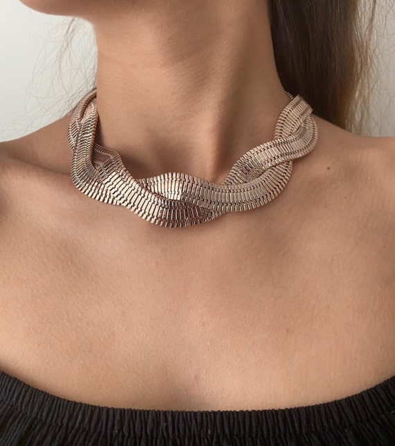 Twist Rose Gold Snake Costume Necklace Adjustable Stylish Etsy