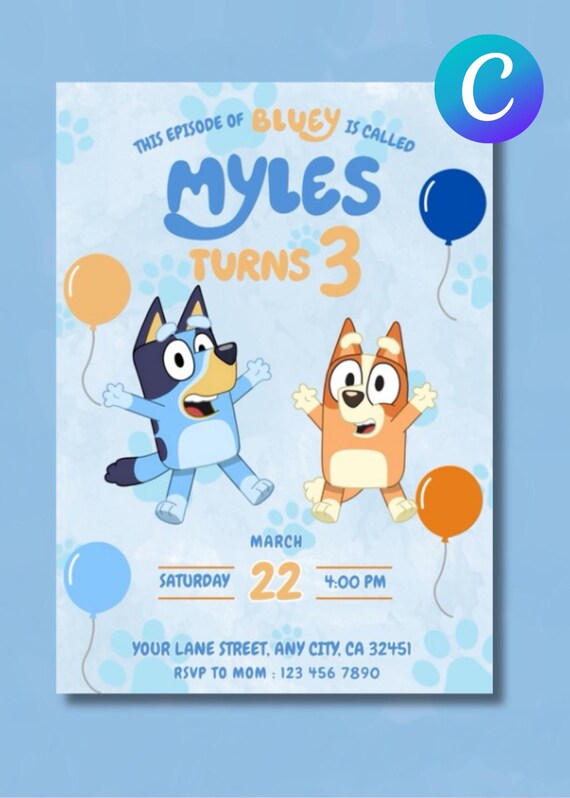Bluey birthday invitation template