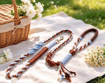 Correa para perros de algodón trenzado hecha a mano, correa suave de macramé para cachorros / Correa para mascotas duradera y estética personalizada, regalo para amantes de los perros, de 0,9 m a 2,4 m.