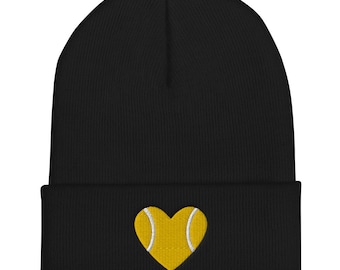 Tennis Beanie, Tennis Hats, Winter Sports Hats, Tennis Gifts for Her, Tennis Love, Tennis Ball Heart, Tennis Ball Beanie, Tennis Headwear