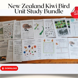 NEW ZEALAND Kiwi Bird Unit Study Bundle. Montessori Style, Hands-on Creative Learning Printable Activities and Worksheets - Digital DOWNLOAD