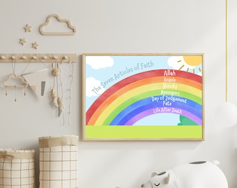 Seven Articles of Faith Rainbow Print | Islamic Nursery Decor (Digital Download)