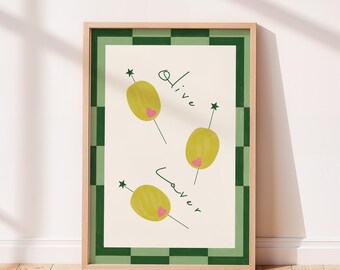 Olive Lover Wall Art:  Mediterranean Cooking Green Kitchen Wall Art Print, Vibrant Olive Illustration (UNFRAMED, QUALITY GICLEE)