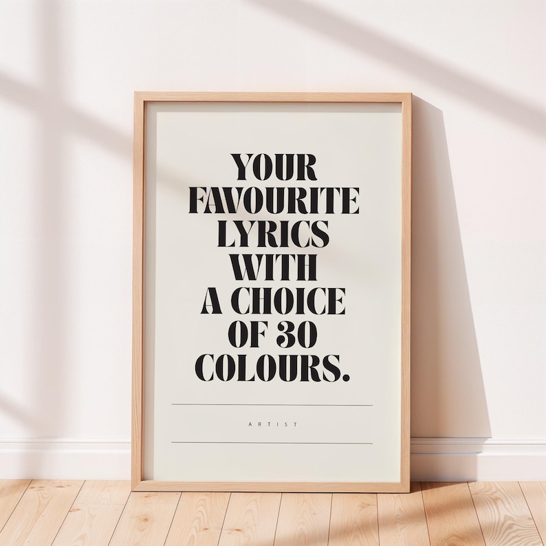 Custom Music Print | Custom Lyrics Print | Custom Wall Art | Personalised Lyrics Print | A4 A3 A2 | Song Lyrics Print | PRO grade giclee image 1
