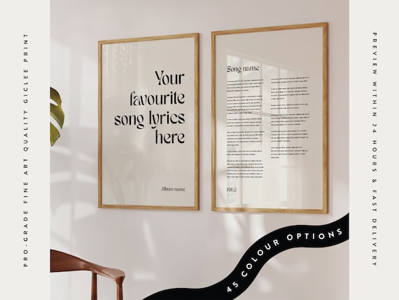 Custom Lyrics Print Duo | Custom Lyric Prints | Custom Wall Art | Lyrics Print | Custom Music Prints | Quality Print Duo | PRO grade giclee