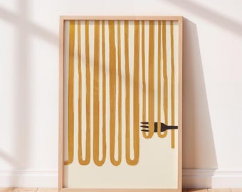 Spaghetti Stripe Wall Art | Pasta Kitchen Print | Neutral Spaghetti Illustration | Unframed | Quality Giclee