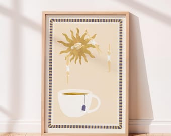 Morning Cuppa Print | Whimsy Kitchen Wall Art | Whimsical Coffee/Tea Illustration | Watercolour Cafe Art | Quality Giclee | Unframed
