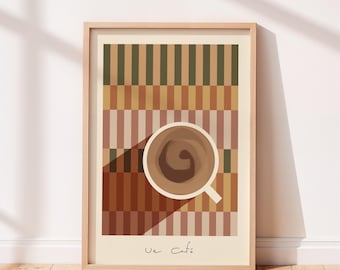 Un Cafe Coffee Print | Autumnal Wall Art | Green Mocha Kitchen Print | Illustrated Coffee Art Print | Kitchen Wall Art | Giclee | UNFRAMED