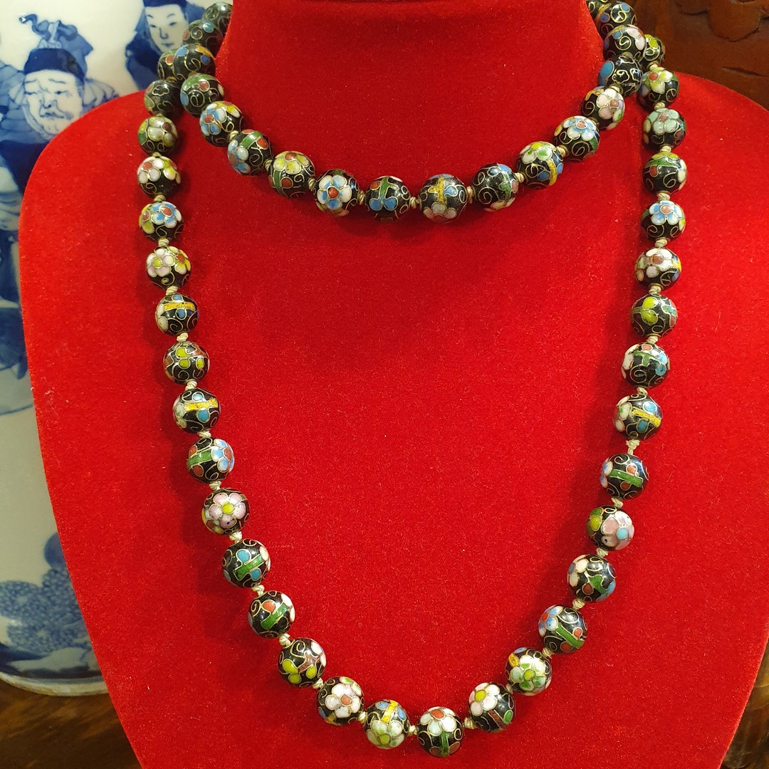 Chinese Enamel Cloisonne Necklace, Lucky Clover a Gift , Asian Oriental