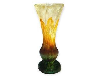 Vase antique en verre Schneider, art nouveau français, vase le verre français, vase en verre camée signé, superbe design et couleurs