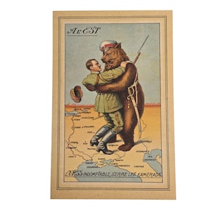 Raro cartão postal de propaganda francesa da Segunda Guerra Mundial, URSS vs. Hitler – À l'Est, arte satírica de mapa antinazista, cartão vintage não utilizado