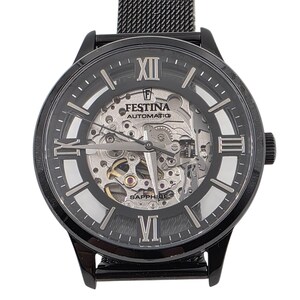 Automatisch Festina-skelethorloge: roestvrijstalen uurwerk met zilveren wijzerplaat