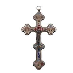 Antique Italian Micro Mosaic Cross – Vatican & Roman Monuments Design, Religious Collectible Jewelry, Italian Handmade Religious Art