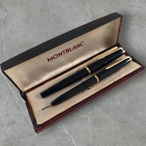Vintage Montblanc Pen and Pencil Set: 1950s Germany, Black Resin, Gold Trim