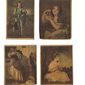 Vintage Spinet Cigarette Stoffkunstkarten - 4er-Set (1920s, UK) | Tabakwerbung, britische Meister, gedruckt auf Sackleinen