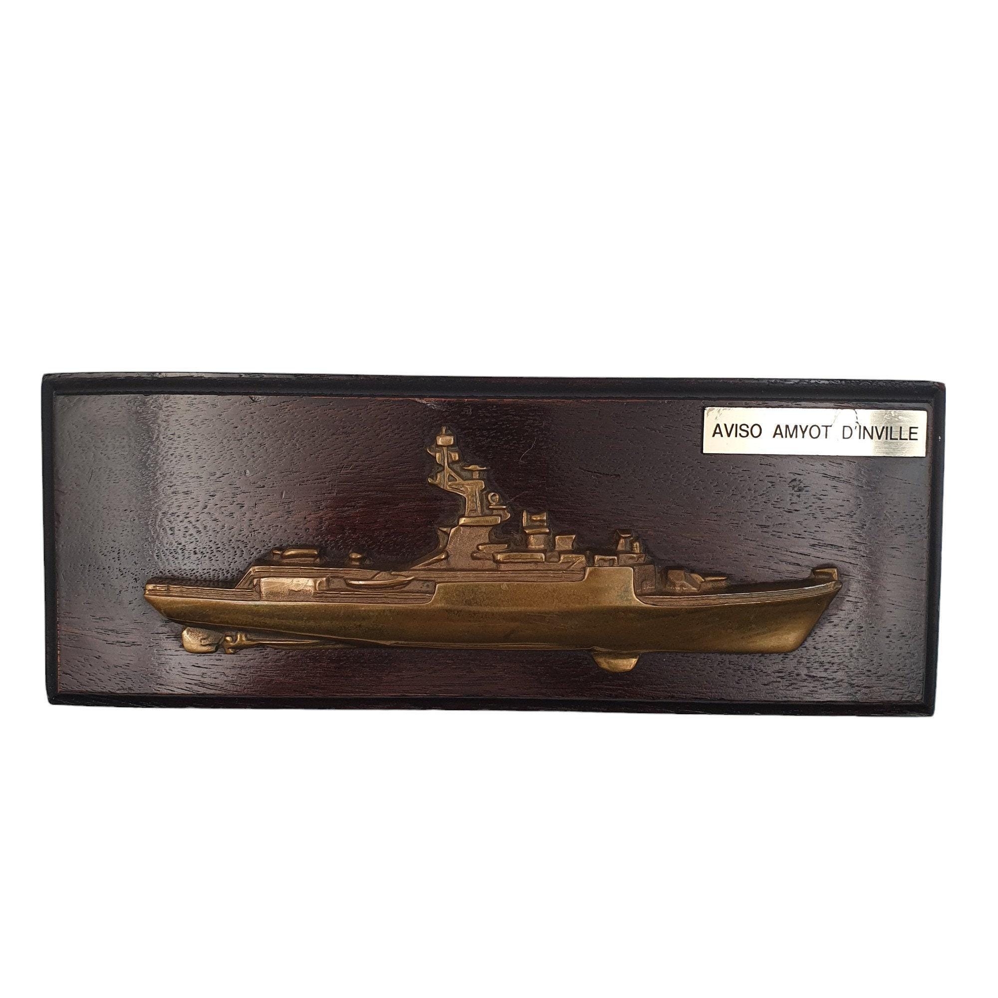 Vintage Solid Brass Vessel by Amyot D’Inville - Nautical Military Ship Decor - Collectible Maritime Artifact, Maritime & Military Treasure