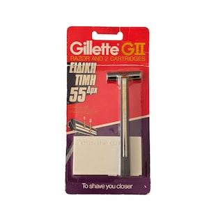Vintage Gillette GII Razor: NOS 1980s Twin Blade Shaving System, Sealed Greek Pack