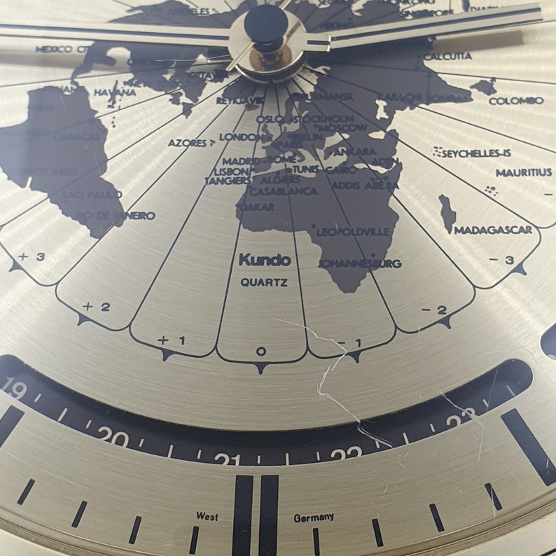 Vintage Kundo World Time Clock Made in Germany 1970s quartz Etsy
