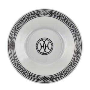 Hermès H Deco Porcelain Saucer – Black Greek Key Border, Monogram Center, Made in France