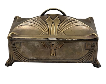 Antique WMF Art Nouveau Brass Jewelry Box with Floral Design  Early 20th Century