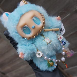 Labubu Monster Keychain: Vintage Scroll Message, Evil Eye Charm