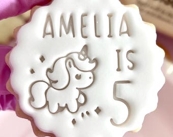 Customised unicorn fondant stamp embosser custom personalised biscuit cookie cutter topper m and s m&s birthday party 4th 5th 6th