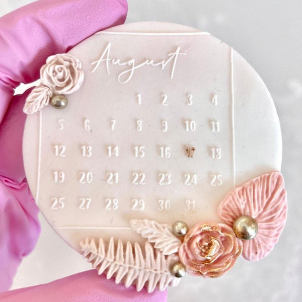 Wedding save the date marriage calendar floral raised embosser stamp deboss cookie cutter cake cupcake decoration baking supplies