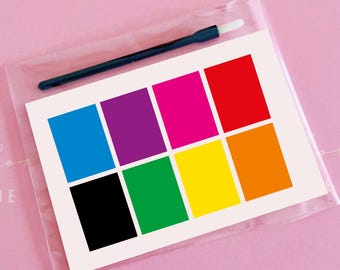Edible paint palettes for PYO paint your own cookies biscuits cupcakes with brushes and ingredients allergens labels squares
