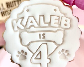 Customised happy birthday dog paw bone  fondant stamp embosser custom personalised biscuit cookies cutter cupcake topper m&s party favours