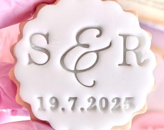 Customised wedding name date initials fondant stamp embosser custom personalised biscuit cookies cutter cupcake topper m and s m&s mr mrs