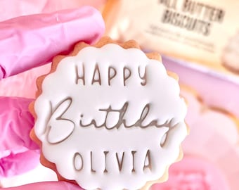 Customised happy birthday fondant stamp embosser custom personalised biscuit cookies cutter cupcake topper m and s m&s birthday baby shower