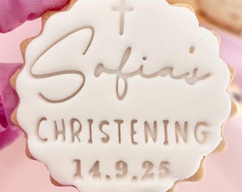 Customised fondant stamp embosser christening holy communion custom personalised biscuit cookies cutter cupcake topper m and s m&s birthday
