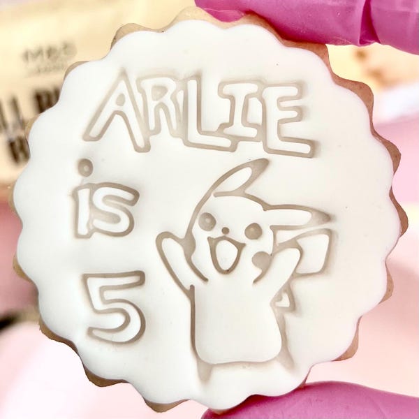Customised birthday pokemo monster fondant stamp embosser custom personalised biscuit cookies cutter cupcake topper m&s party favours