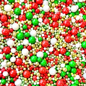 Christmas red gold green sprinkles sprinkle blend mix for cupcake cake biscuit cookie Santa cake topper birthday baking decoration piping