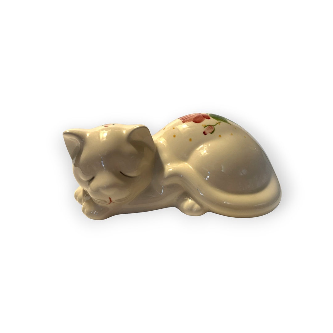 Vintage Ceramic Sleeping Cat Floral Design by Lasting - Etsy