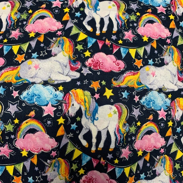 Unicorn Cotton Fabric, Rainbow Unicorn Fabric, Novelty Fabric, Speciality Fabric, Fat Quarter Fabric, Fat Quarter, Kids Fabric