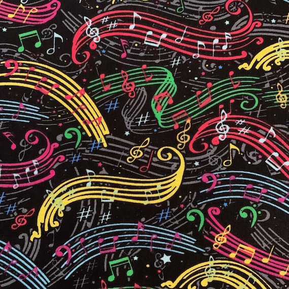 Music Note Fabric, Colorful Music Notes Fabric, Music Fabric, Novelty Fabric,  Cotton Fabric, Fat Quarter Fabric, Specialty Fabric, 