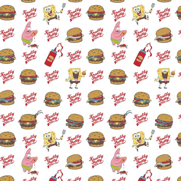 Sponge Bob Fabric, Krabby Patty Fabric, Novelty Fabric, Cotton Fabric, Licensed Fabric, Fat Quarter Fabric, Fat Quarter