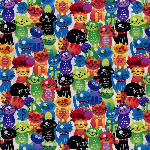 Cat Fabric, Colorful Cats Fabric, Novelty Fabric, Cotton Fabric, Fat Quarter Fabric, Kids Fabric