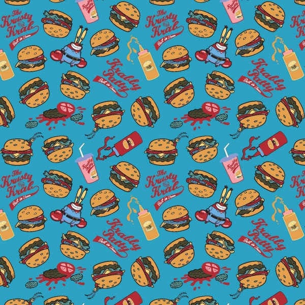 Sponge Bob Fabric, Krabby Patty Fabric, Novelty Fabric, Cotton Fabric, Licensed Fabric, Fat Quarter Fabric, Fat Quarter