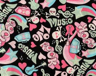 Love and Music Fabric, Novelty Fabric, Cotton Fabric, Fat Quarter Fabric, Kids Fabric