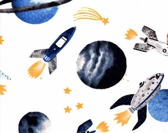 Planets and Rockets Fabric, Outer Space Fabric, Space Fabric, Novelty Fabric, Cotton Fabric, Fat Quarter Fabric, Fat Quarter, Kids Fabric