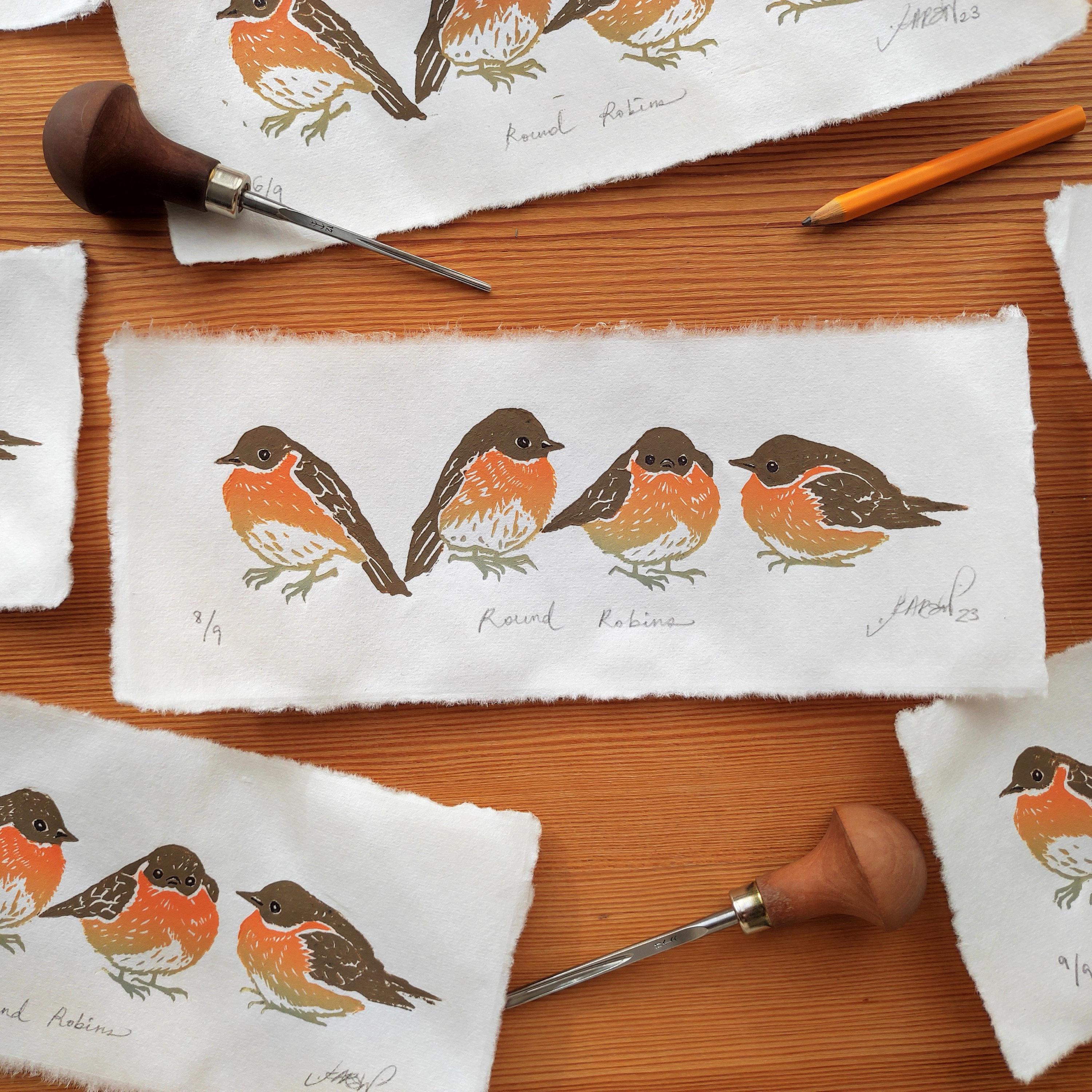 Round Linocuts Round Robins Handmade Linocut Print - Etsy