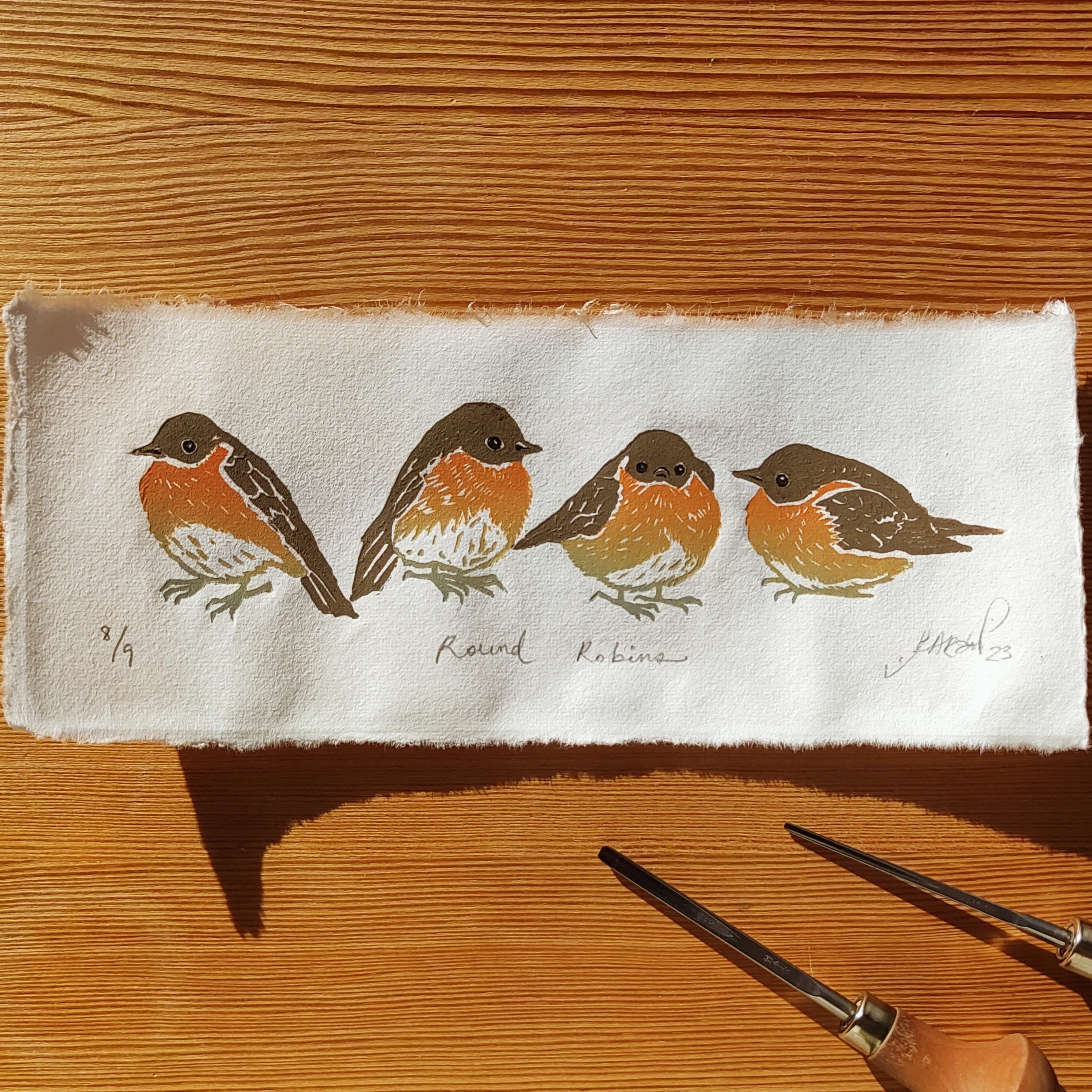 Round Linocuts Round Robins Handmade Linocut Print - Etsy