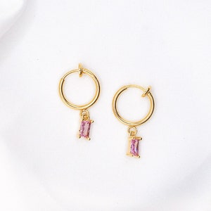 Light Pink Clip-On Earrings Crystal Hoops, Gold Clip-On Earrings, Pink Cubic Zirconia Earrings, Baby Pink Clip Hoops, Gold Plated Hoops image 1