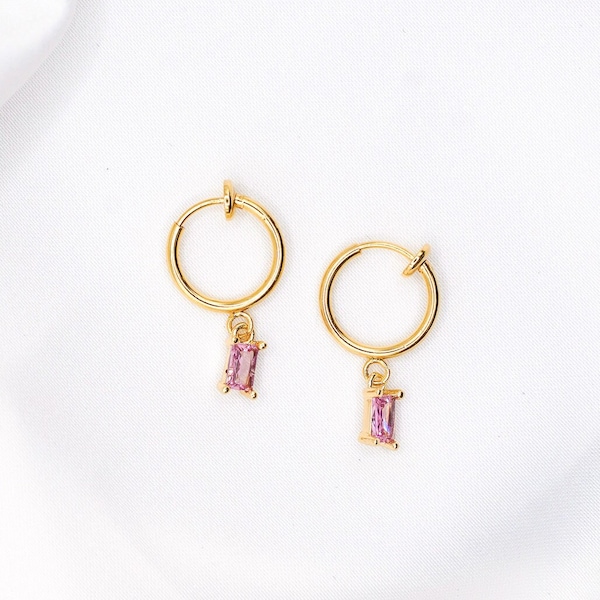 Light Pink Clip-On Earrings Crystal Hoops, Gold Clip-On Earrings, Pink Cubic Zirconia Earrings, Baby Pink Clip Hoops, Gold Plated Hoops
